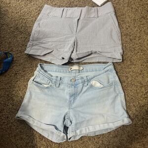 2 Pair Shorts womens sz 5/6 27"W Ann Taylor Seersucker & Levis denim jean cuffed